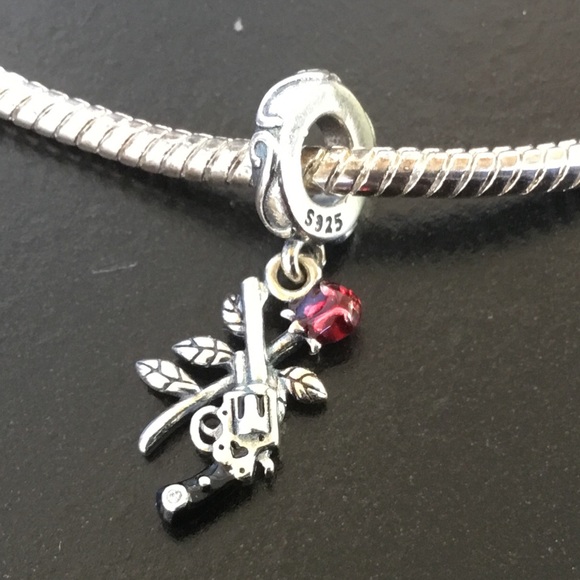 CHARM Jewelry - S925 Gun & Rose Dangle Charm - Pandora Style